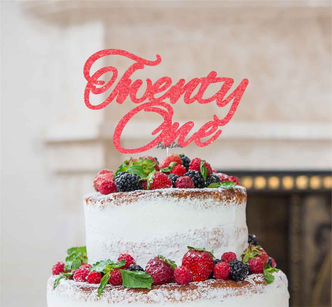 Twenty One Birthday Cake Topper 21st Glitter Card Light Pink