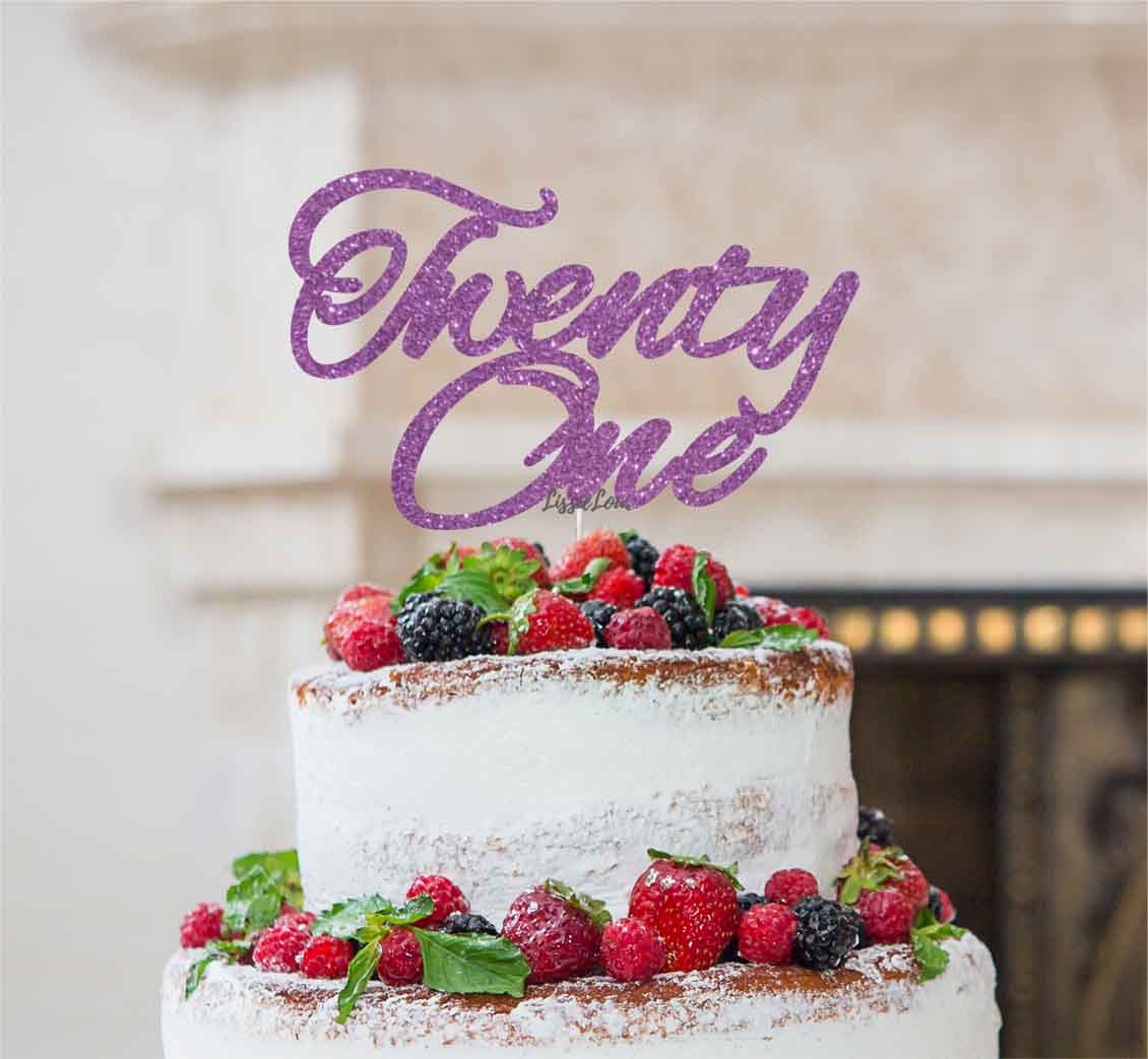 Twenty One Birthday Cake Topper 21st Glitter Card Light Purple