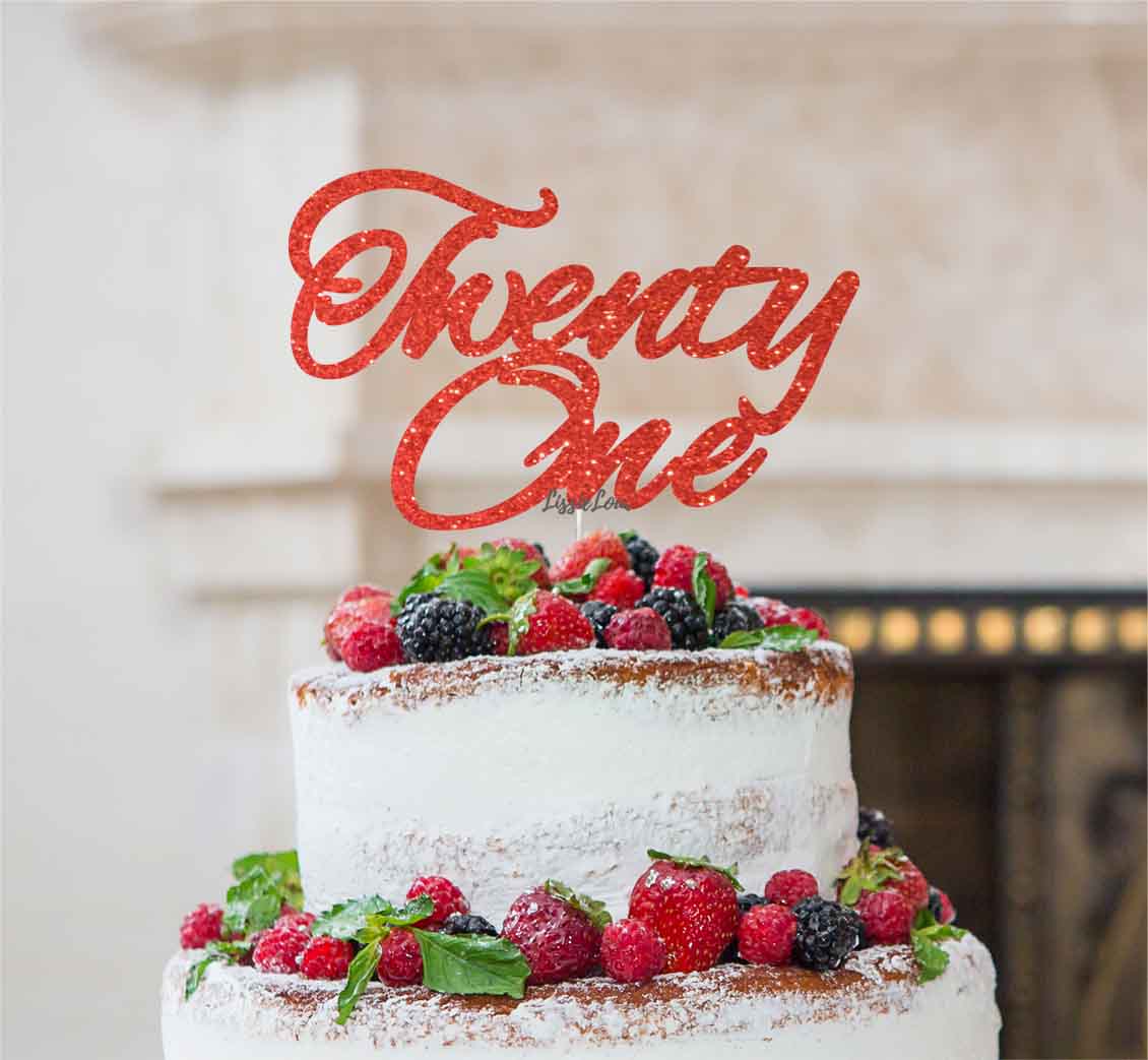Twenty One Birthday Cake Topper 21st Glitter Card Red