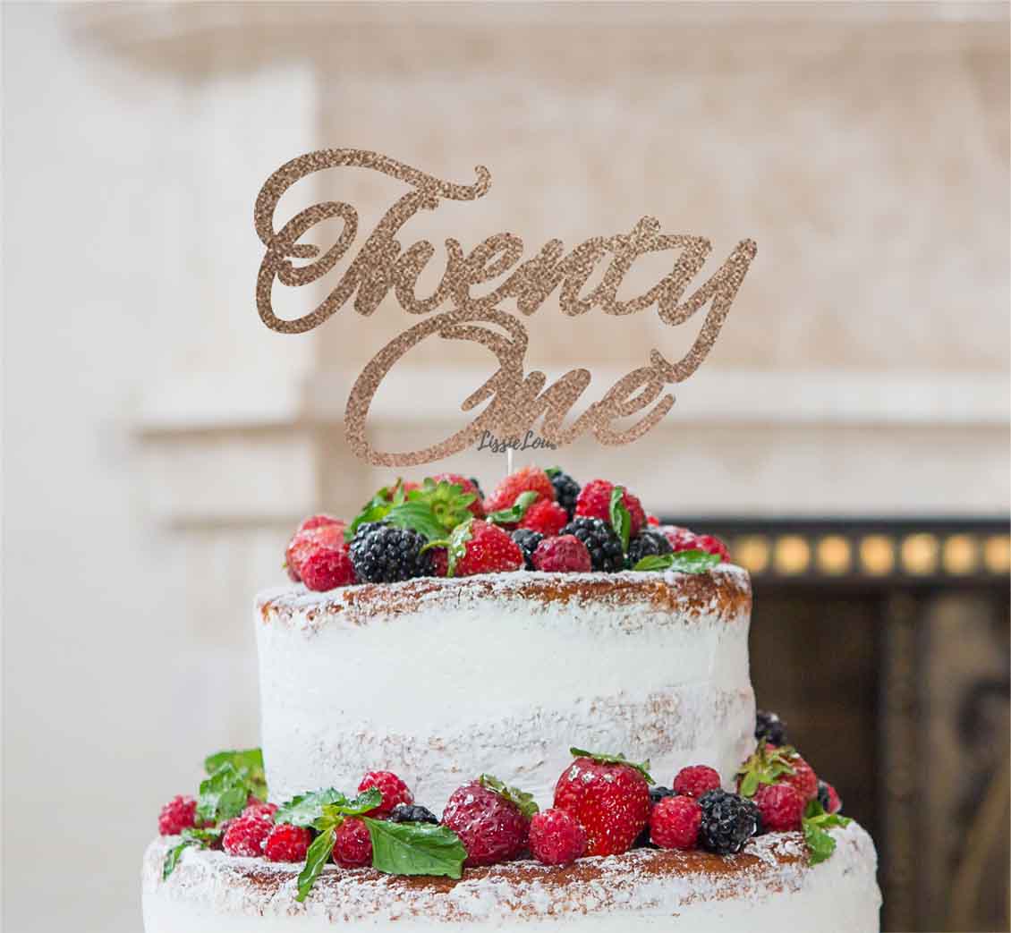 Twenty One Birthday Cake Topper 21st Glitter Card Rose Gold