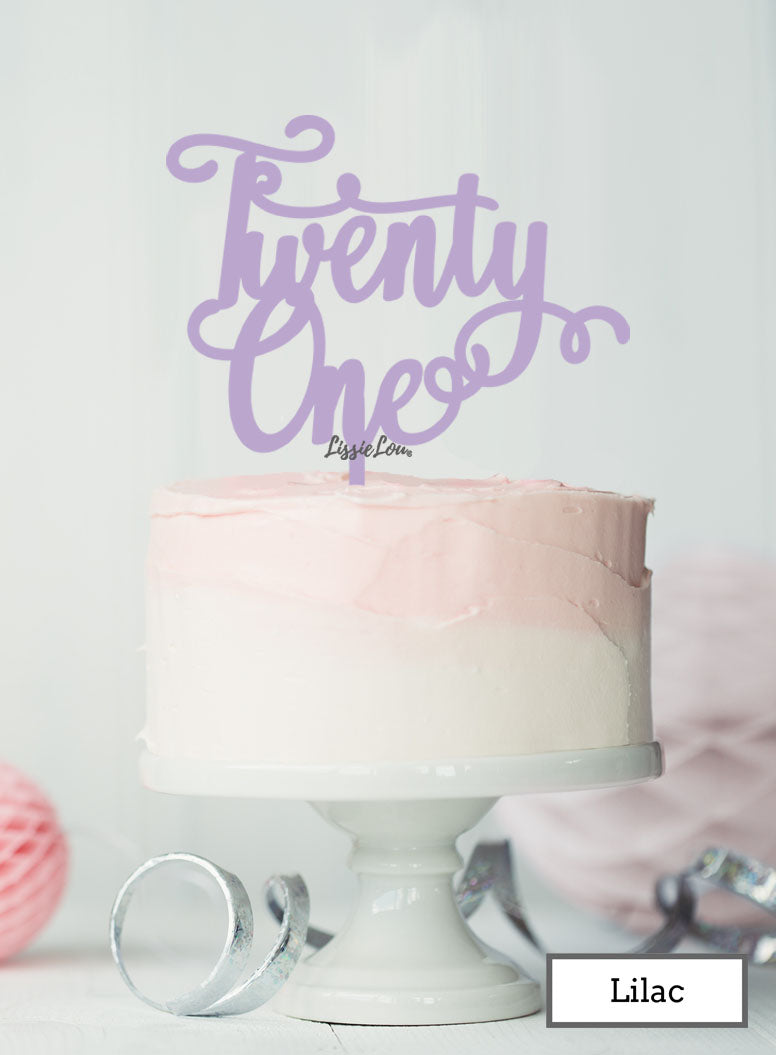 Twenty First Swirly Font 21st Birthday Cake Topper Premium 3mm Acrylic Lilac