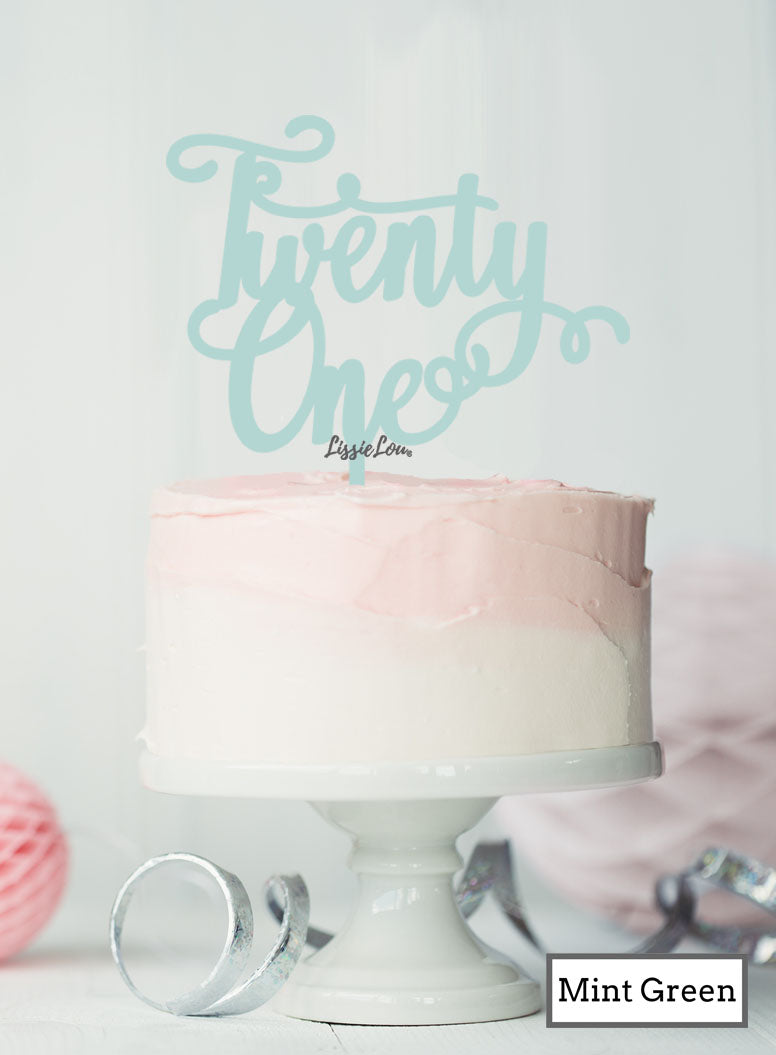 Twenty First Swirly Font 21st Birthday Cake Topper Premium 3mm Acrylic Mint Green