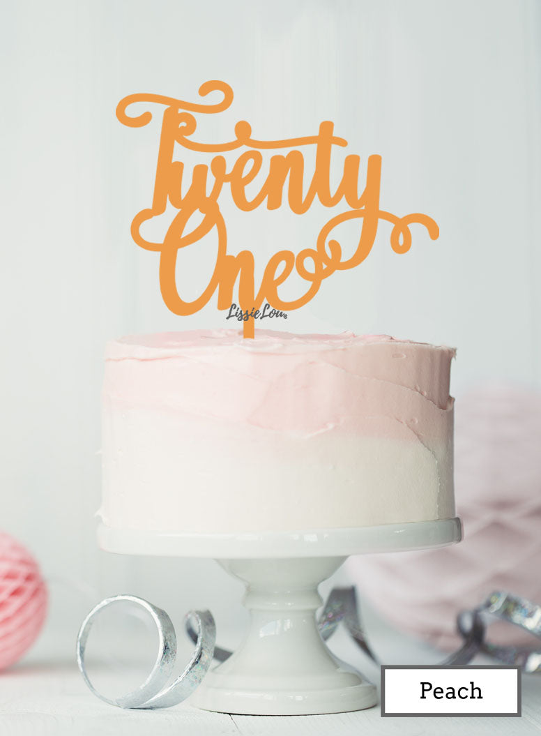 Twenty First Swirly Font 21st Birthday Cake Topper Premium 3mm Acrylic Peach
