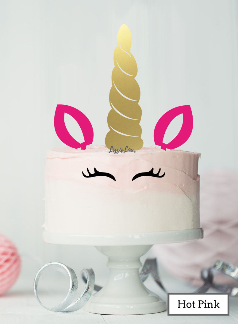 Unicorn Cake Kit Topper Set Premium 3mm Acrylic Mirror Gold and Hot Pink