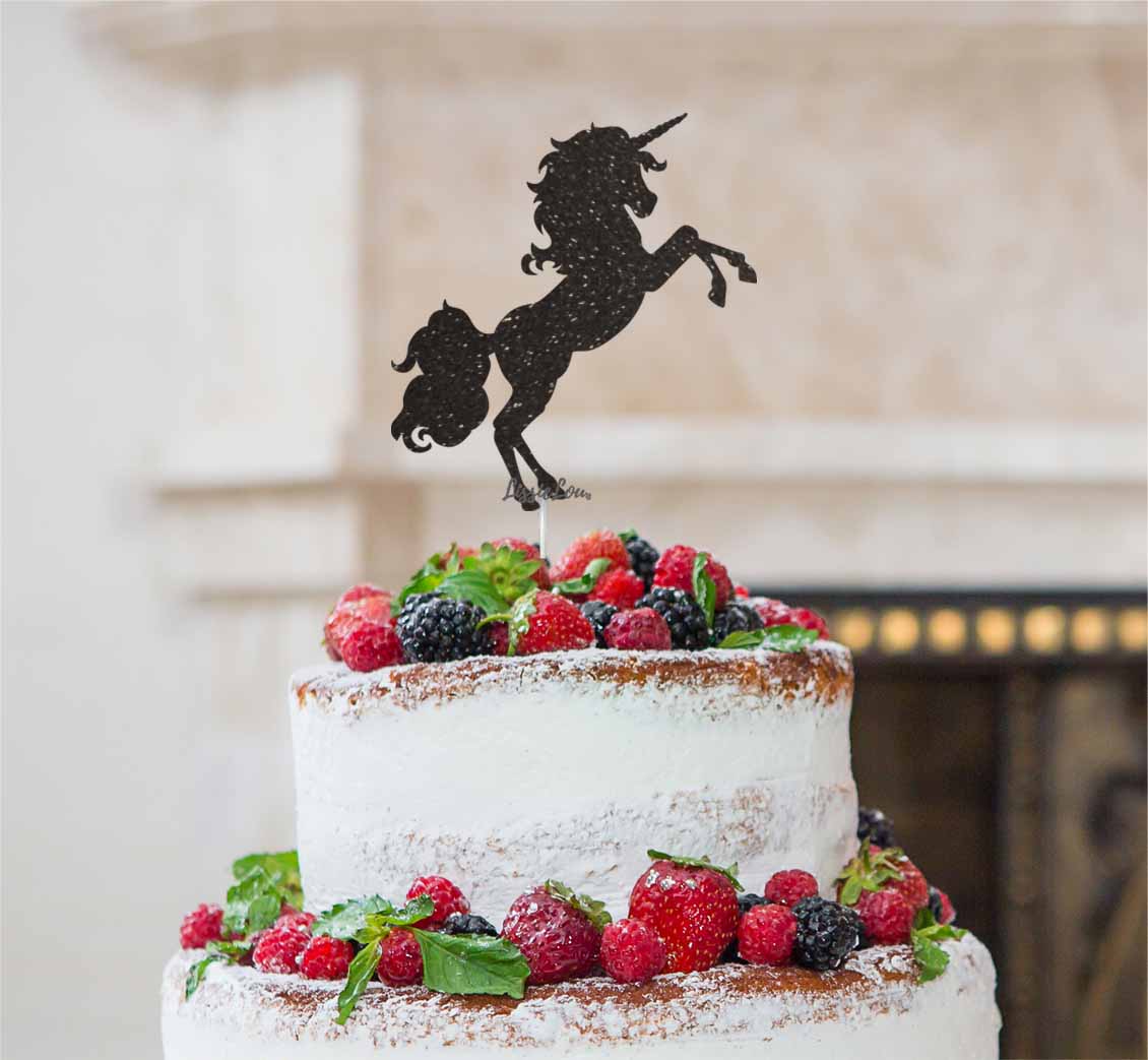 Unicorn Cake Topper Glitter Card Black
