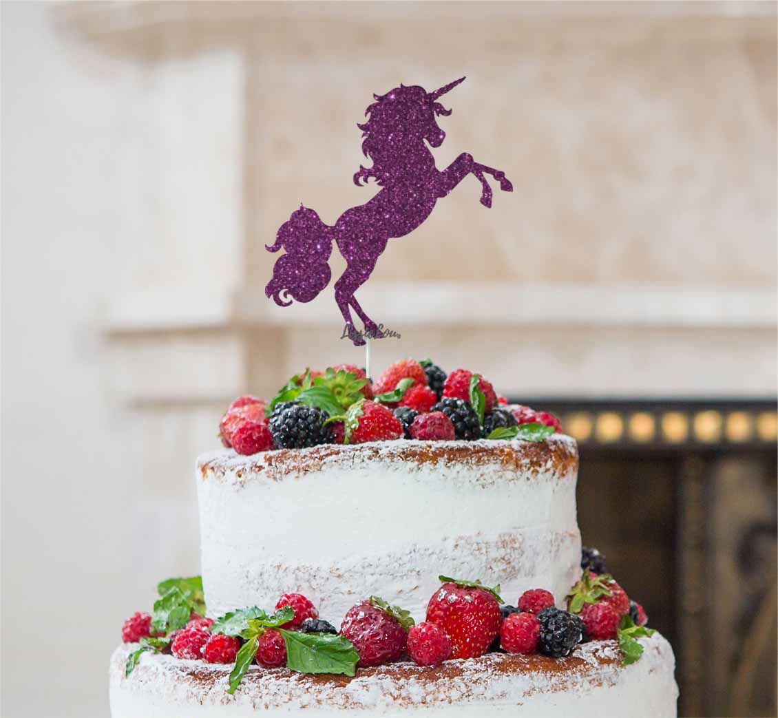 Unicorn Cake Topper Glitter Card Dark Purple