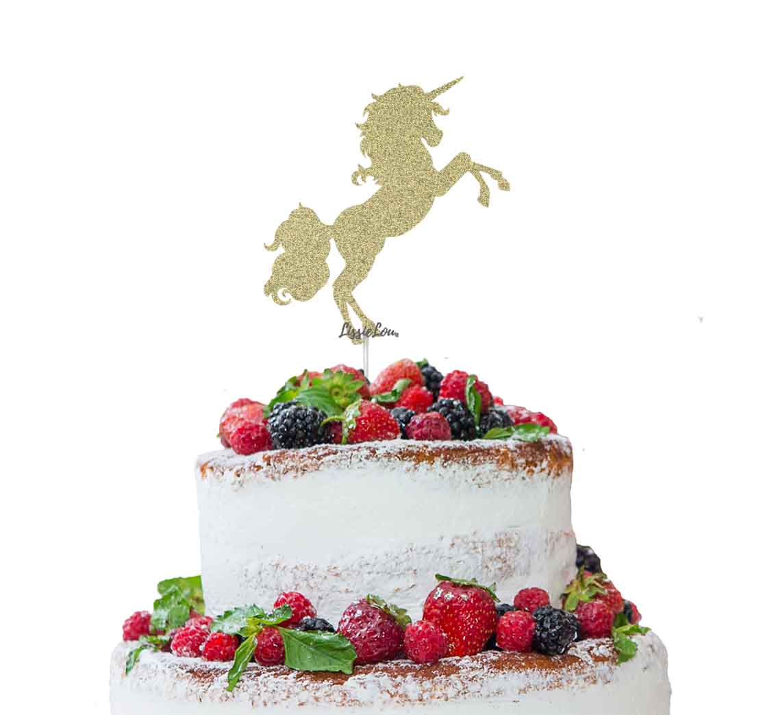 Unicorn Cake Topper Glitter Card Gold