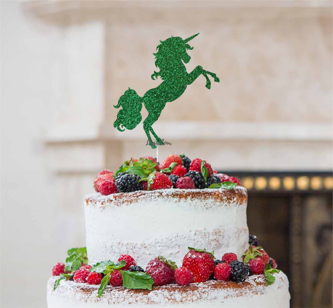 Unicorn Cake Topper Glitter Card Green