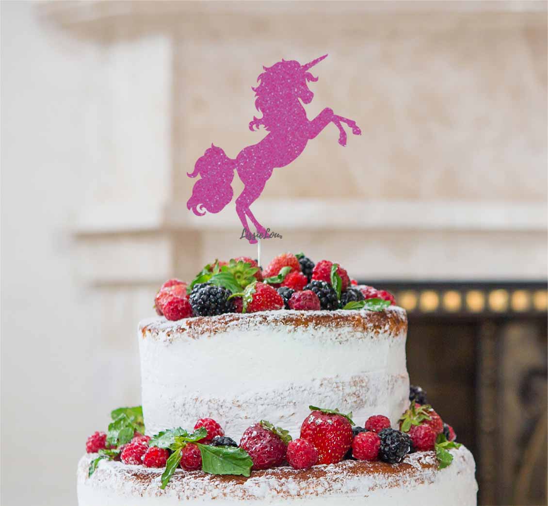 Unicorn Cake Topper Glitter Card Hot Pink