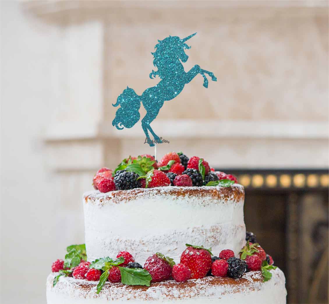 Unicorn Cake Topper Glitter Card Light Blue