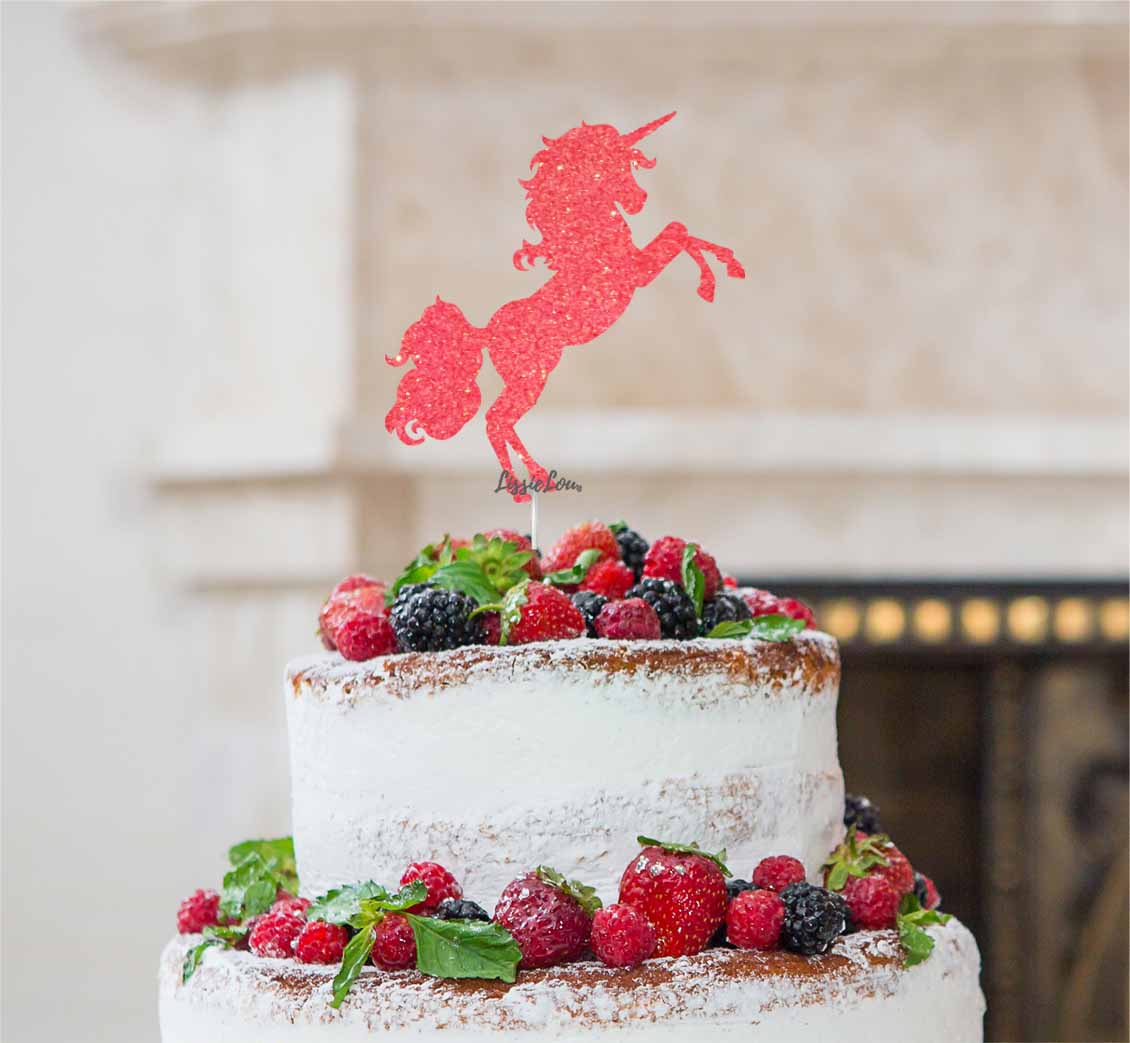 Unicorn Cake Topper Glitter Card Light Pink