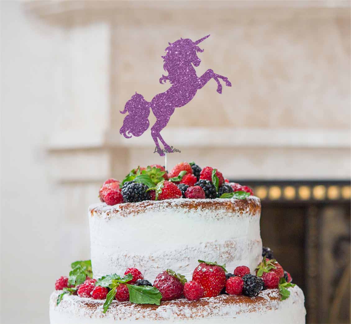 Unicorn Cake Topper Glitter Card Light Purple