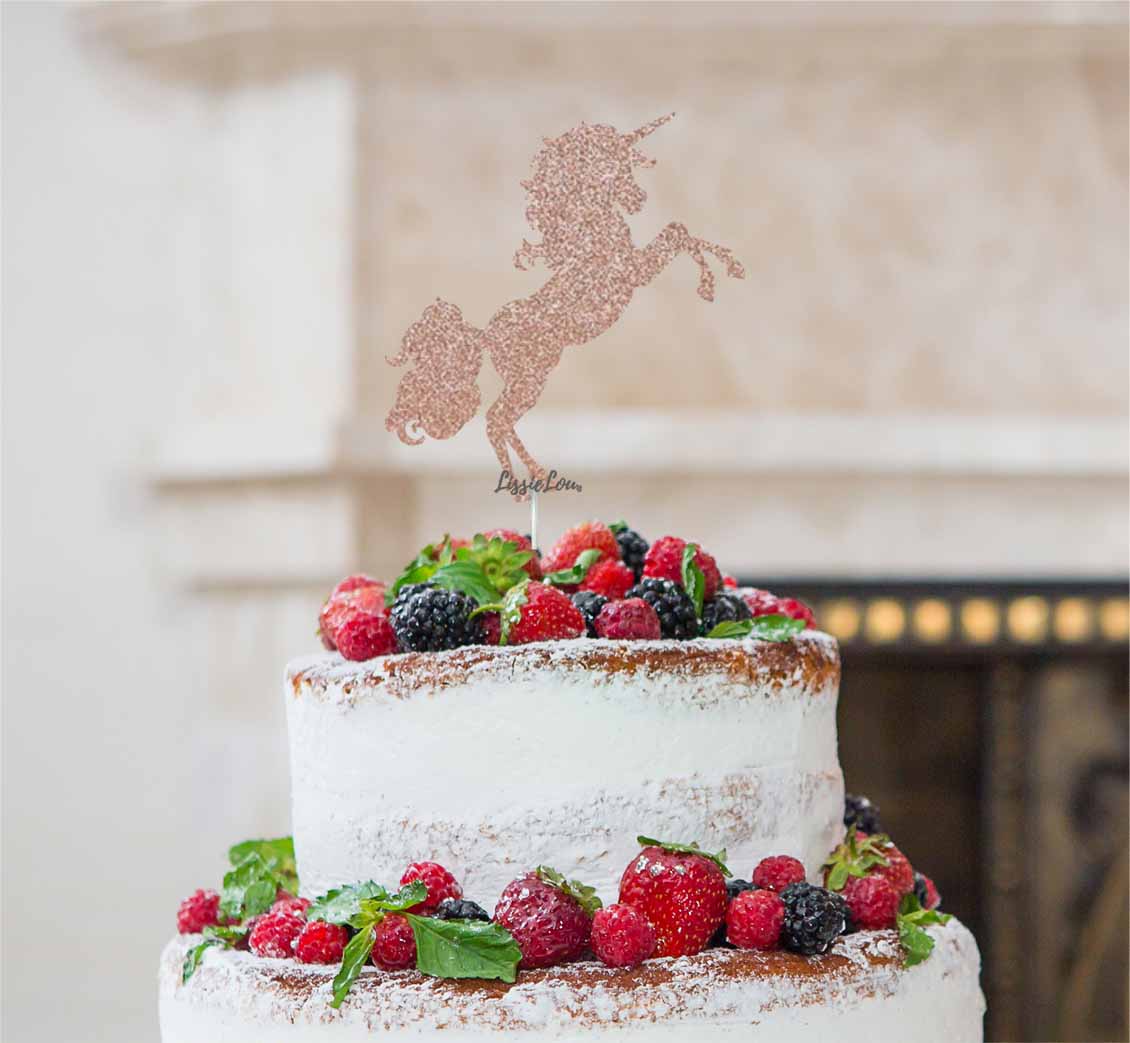 Unicorn Cake Topper Glitter Card Rose Gold