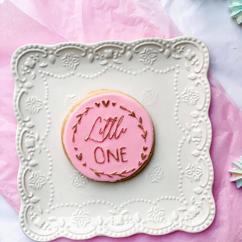 Little One with Heart and Leaf Circle Baby Shower Cookie Cutter and Embosser