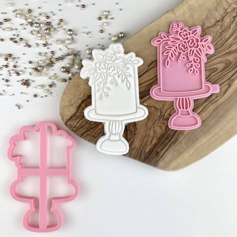 Wedding Cake with Flowers Cookie Cutter and Stamp