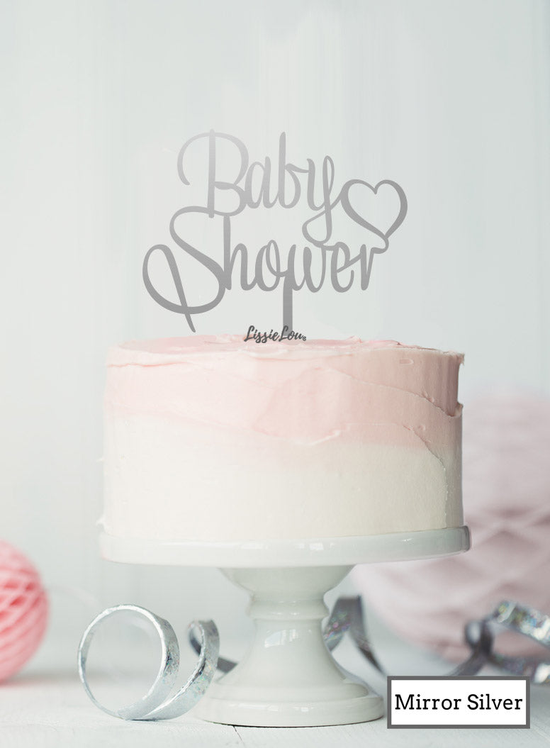 Boy with Heart Baby Shower Cake Topper Premium 3mm Acrylic Mirror Silver
