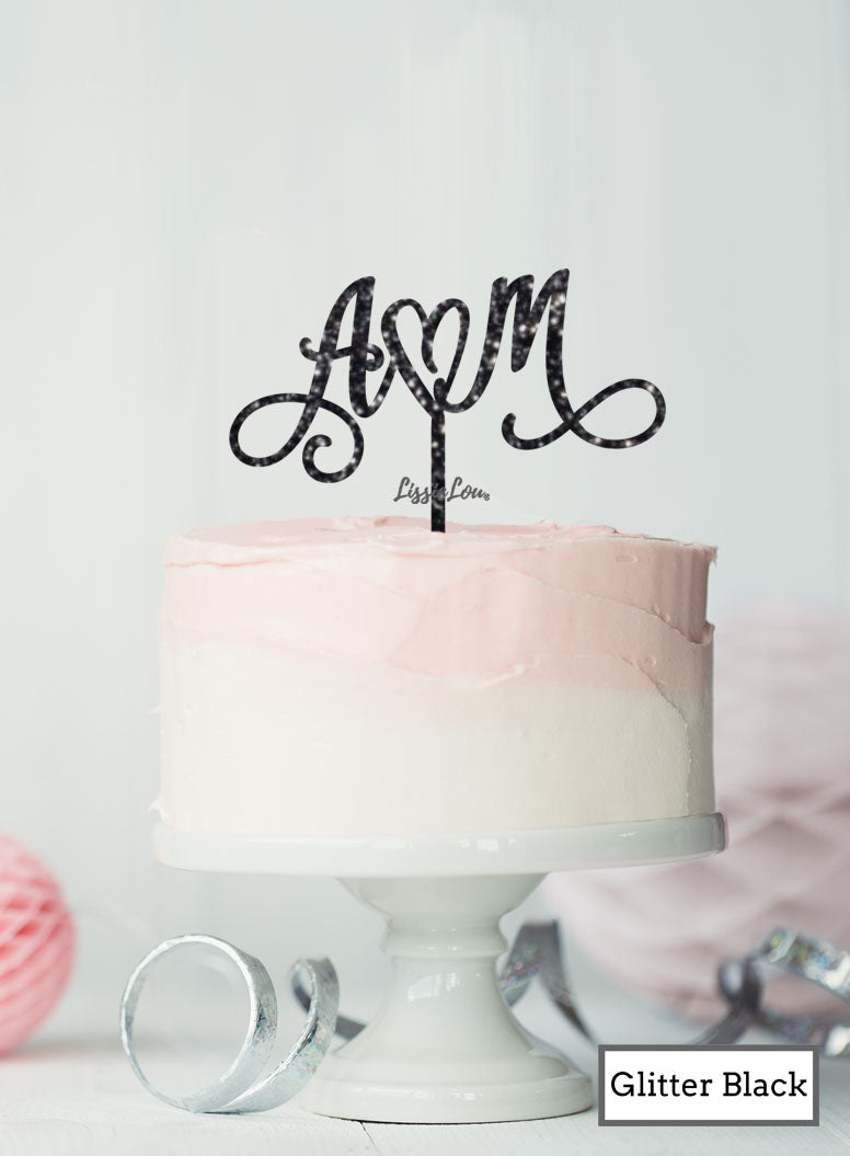 Custom Initials Heart Pretty Wedding Acrylic Shopify - Glitter Black