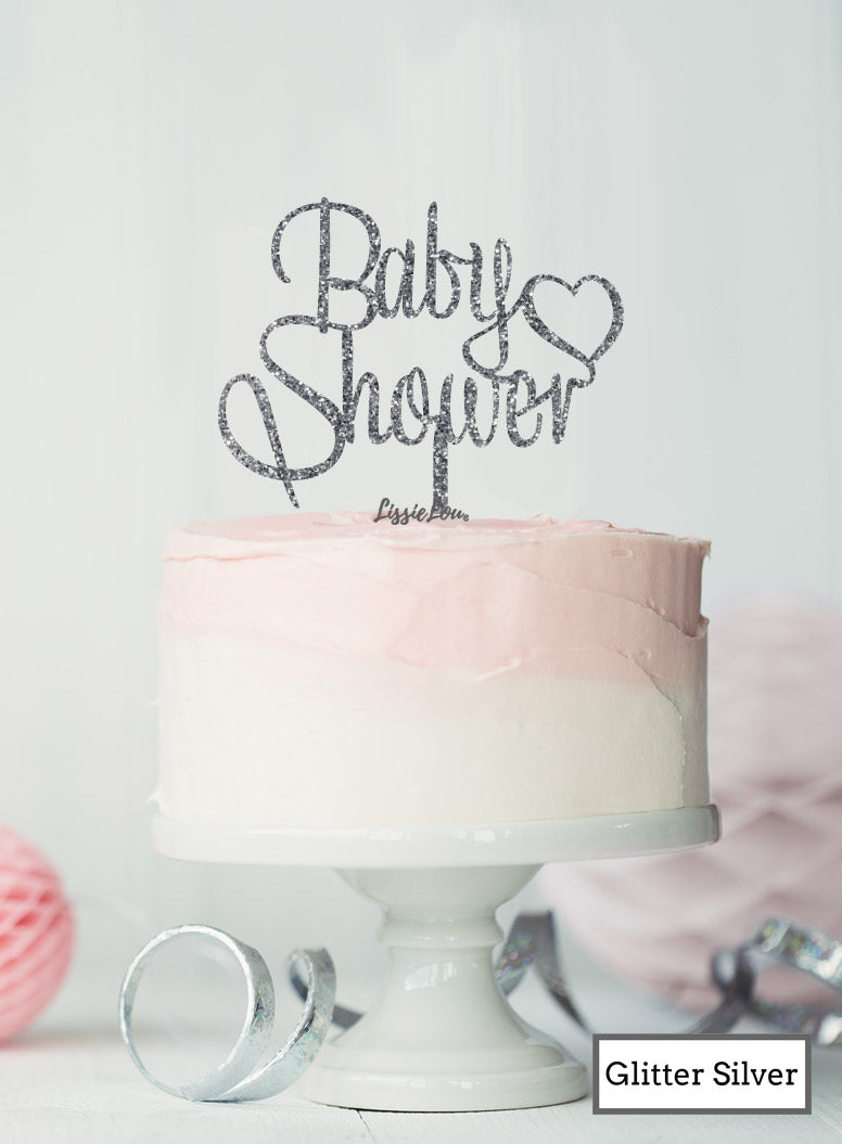 Boy with Heart Baby Shower Cake Topper Premium 3mm Acrylic Glitter Silver