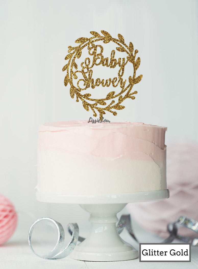 Baby Shower Wreath Cake Topper Premium 3mm Acrylic Glitter Gold