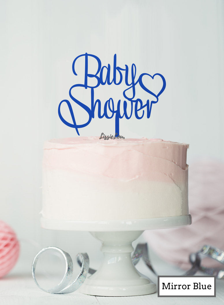 Boy with Heart Baby Shower Cake Topper Premium 3mm Acrylic Mirror Blue