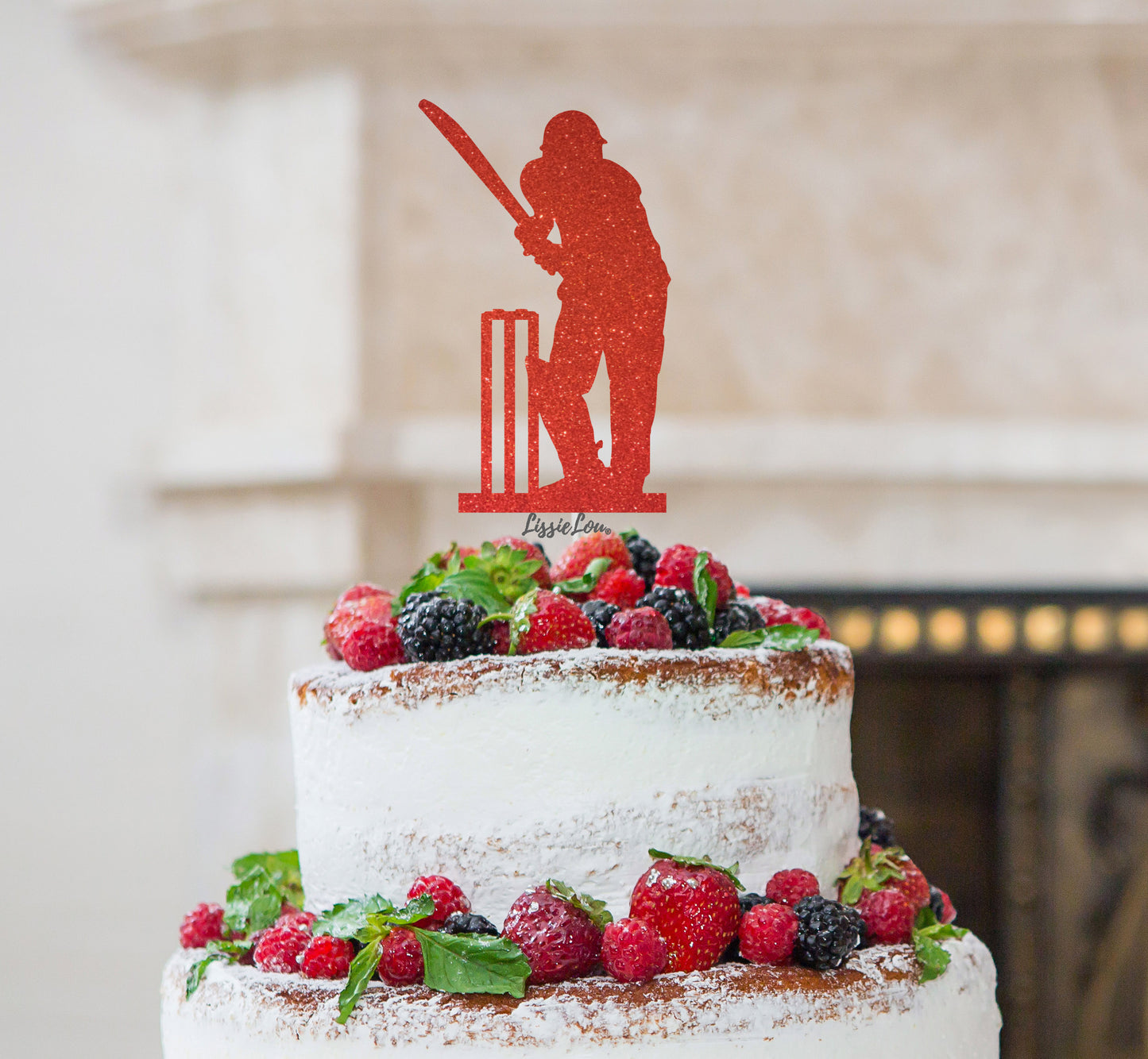 Cricketer Cake Topper Glitter Card Red