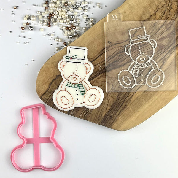 Snowman Sitting Teddy Bear Christmas Cookie Cutter and Embosser LissieLou