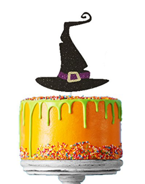 Witches Hat Halloween Cake Topper Glitter Card Black