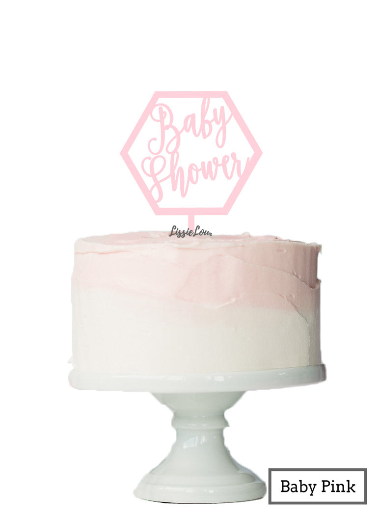 Baby Shower Hexagon Cake Topper Premium 3mm Acrylic Baby Pink