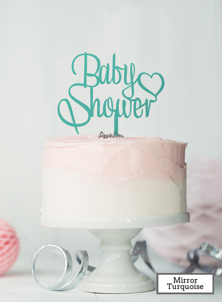 Boy with Heart Baby Shower Cake Topper Premium 3mm Acrylic Mirror Turquoise
