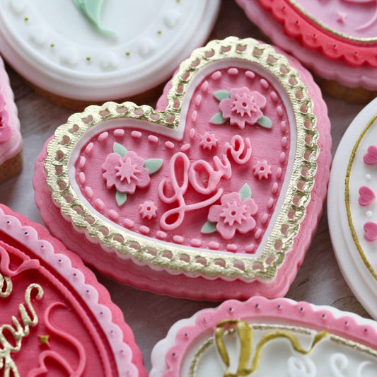 Heart “Love” Plaque Valentine's 3D Cookie Stamp and Cutter by Bakes+Whimsy