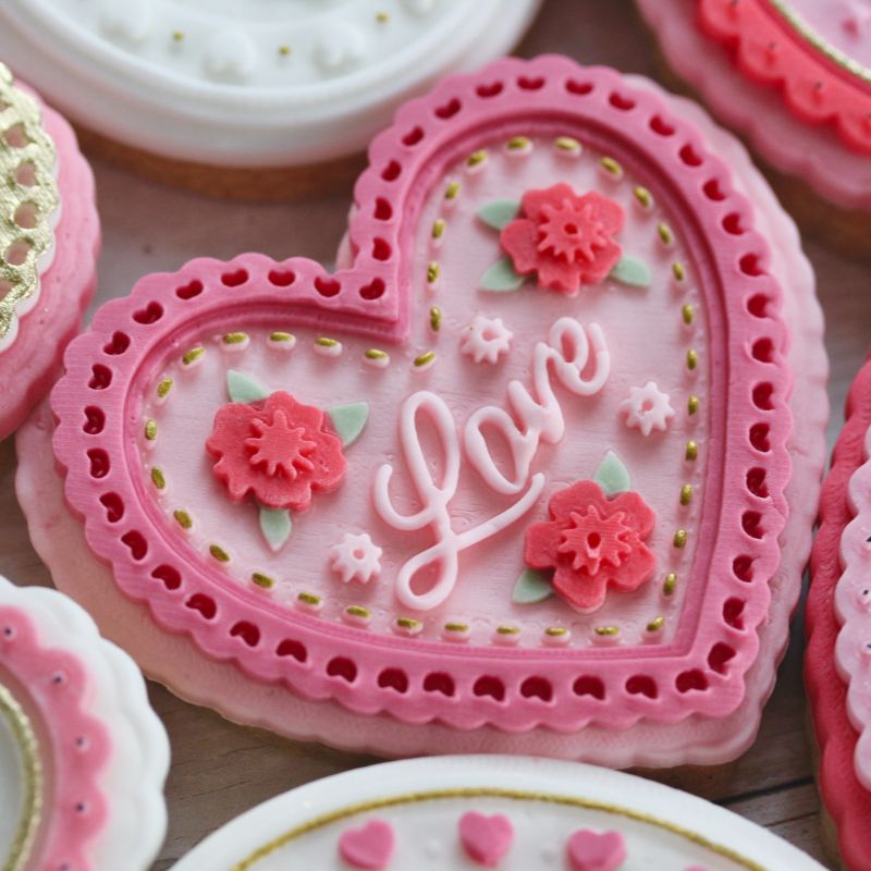 Heart “Love” Plaque Valentine's 3D Cookie Stamp and Cutter by Bakes+Whimsy