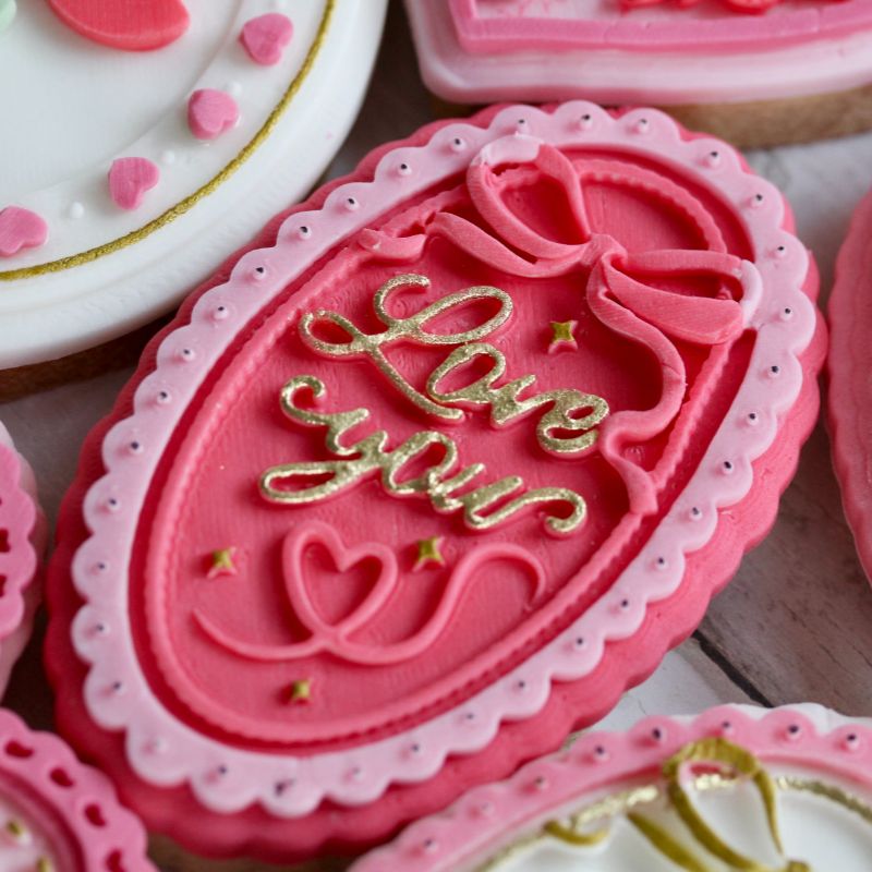Oval “Love You” Plaque Valentine's 3D Cookie Stamp and Cutter by Bakes+Whimsy