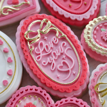 Oval “Love You” Plaque Valentine's 3D Cookie Stamp and Cutter by Bakes+Whimsy