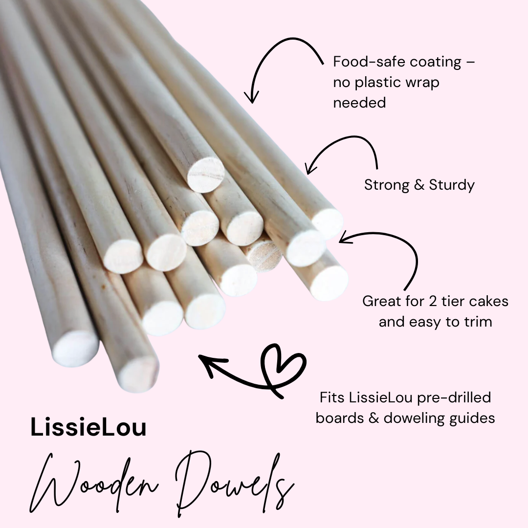 LissieLou food-safe wooden cake dowels – 14-inch long, 12mm thick supports for tiered cakes