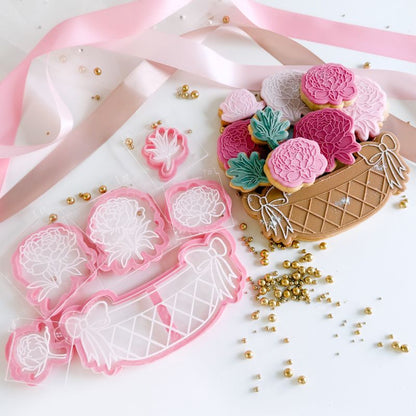 Peony Basket Flower Set Cookie Cutters and Embossers