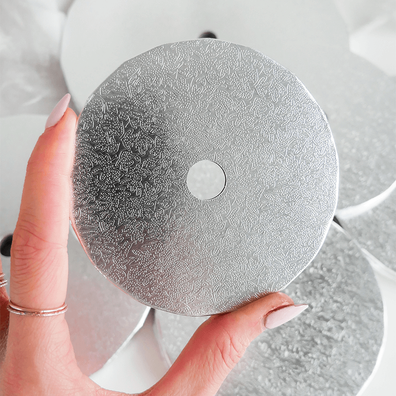 Silver Round Cake Card 3mm Thick with Dowelling Hole