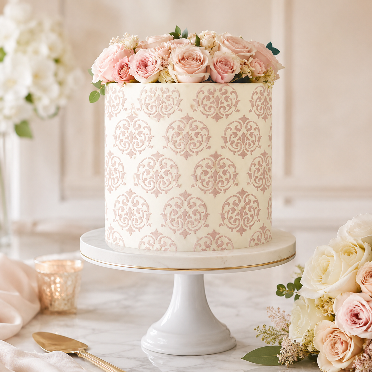 Elegant Damask Style Cake Stencil - Full Size Design