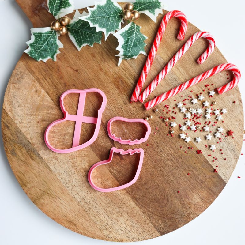 Christmas Stocking, Knitted and Gingham Pattern and Mini Bow Cookie Cutter and Multilayer Embosser Set