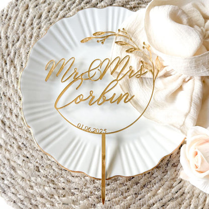 Floral Circle Wedding Custom Cake Topper or Cake Motif Premium 3mm Acrylic or Birch Wood