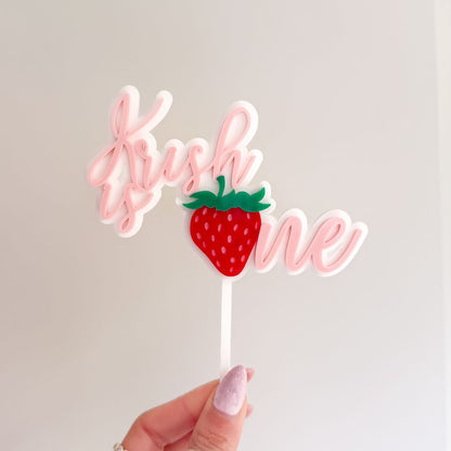 Krish Font with Strawberry Double Layer Cake Topper or Motif