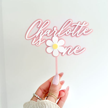 Charlotte Font with Daisy Flower Double Layer Cake Topper or Motif - 1st Birthday Cake Topper