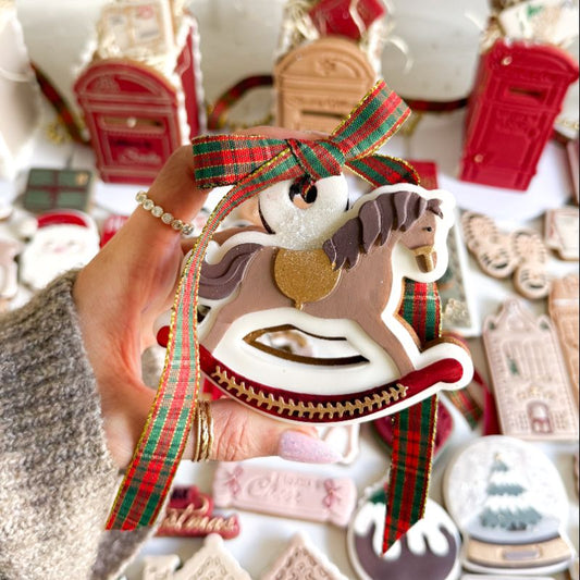Vintage Christmas Rocking Horse 3D Cookie Stamp and Cutter - suitable for two tone effect