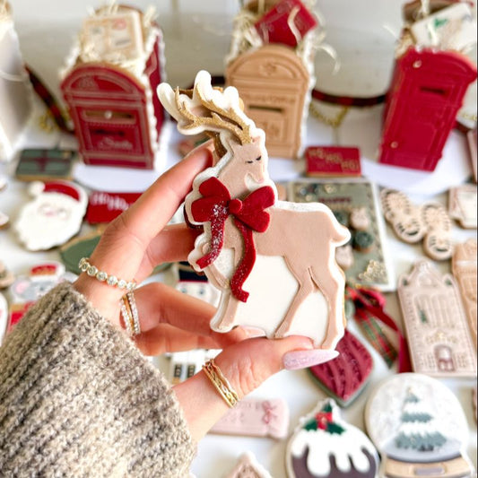 Majestic Reindeer with Bow Christmas 3D Cookie Stamp and Cutter - suitable for two tone effect