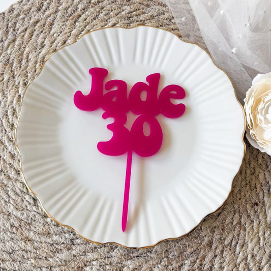 Retro Font Custom Cake Topper or Cake Motif Premium 3mm Acrylic or Birch Wood