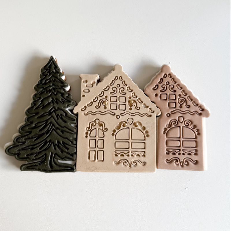 Christmas Winter House Puzzle Cookie Stamp and Cutter Set