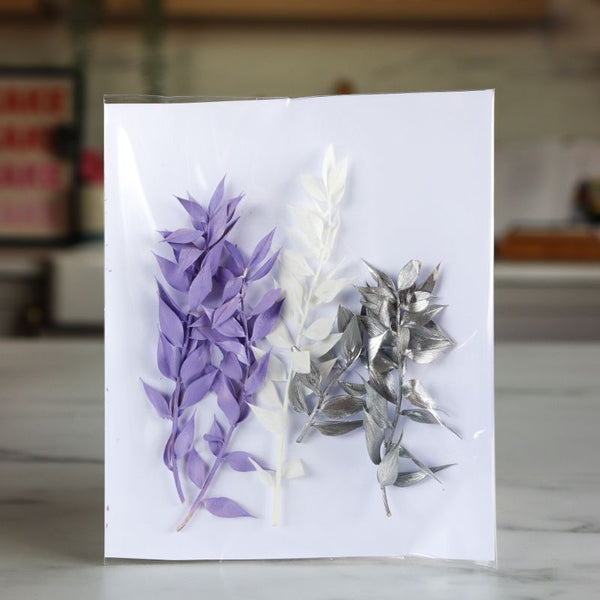 Mini Preserved Ruscus Florals - Lavender Purple, White and Silver Set