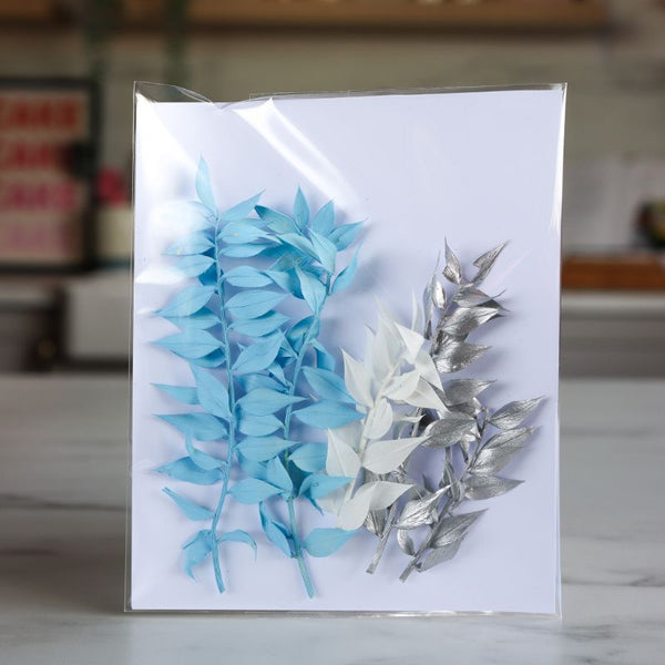 Mini Preserved Ruscus Florals - Sky Blue, White and Silver Set