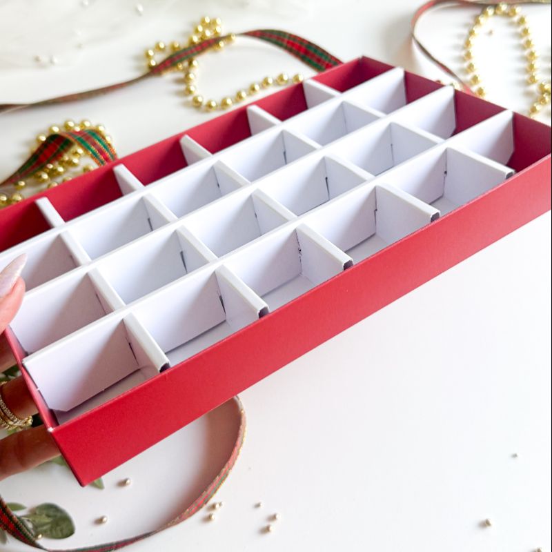 Advent Calendar Cookie Boxes with 24 Compartments and Clear Lid - 240mm x 155mm x 30mm
