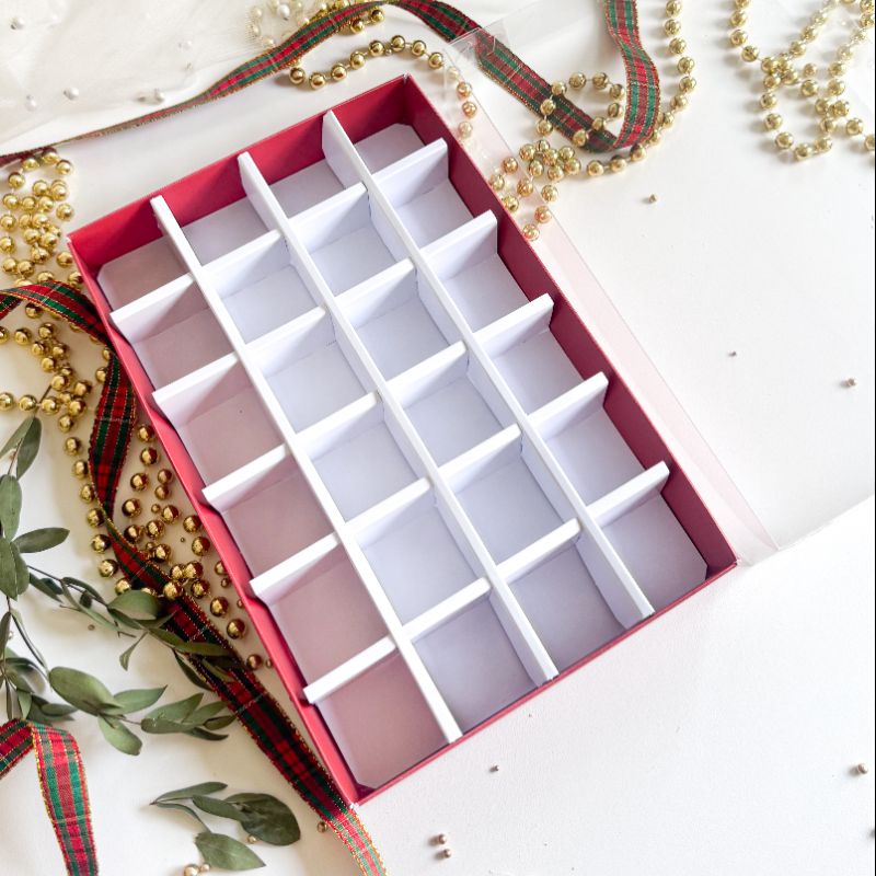 Advent Calendar Cookie Boxes with 24 Compartments and Clear Lid - 240mm x 155mm x 30mm