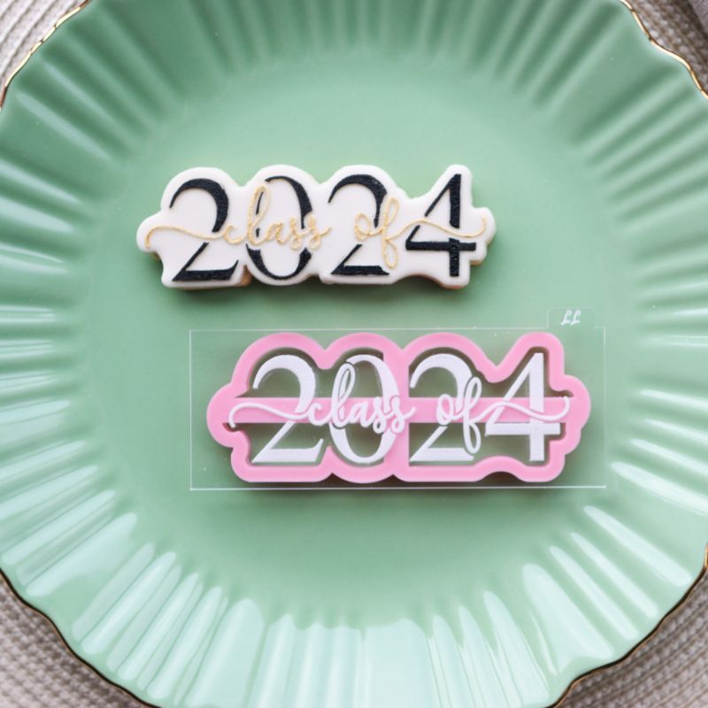 Class of 2024 in Verity Font Teacher Cookie Cutter and Embosser by Luxe Biscuits